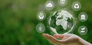 ESG icon concept in the woman hand for environmental, social, and governance by using technology of renewable resources to reduce pollution and carbon emission . in sustainable and ethical business on the Network connection.